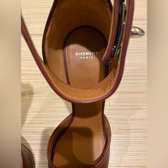 Givenchy Burgundy Leather Shark Tooth Ankle-Strap Heels - Picture 6 of 9